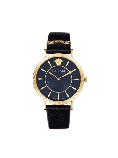 Versace Women's V-eternal 38mm Stainless Steel & Leather Watch In Black