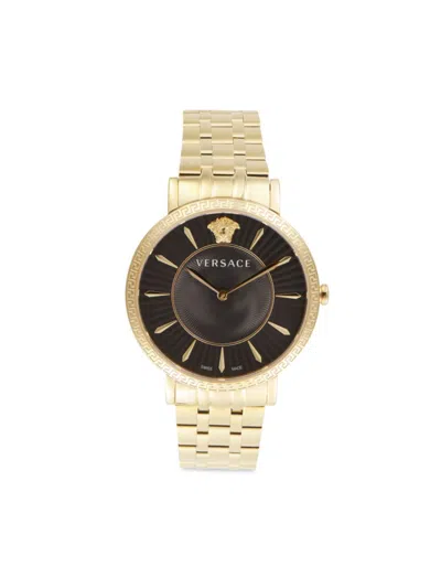Versace Women's V-eternal Ip Yellow Gold & Black Guilloché Dial Bracelet Watch/38mm