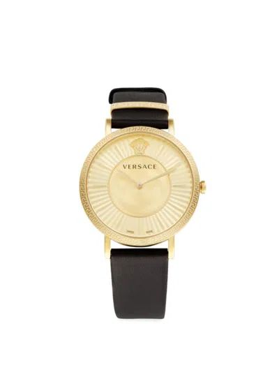 Versace Women's V-eternal Ip Yellow Gold & Gold Guilloché Dial Leather-strap Watch/38mm