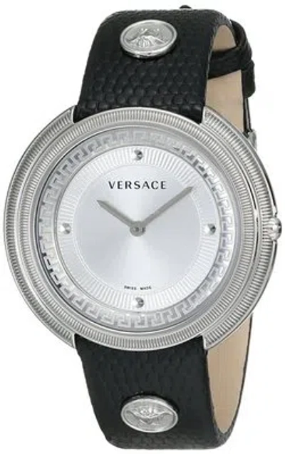 Pre-owned Versace Women's Va7010013 Thea Round Stainless Steel Silver Sunray Dial Watch