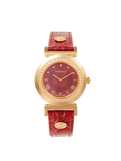 Versace Women's Vanity 35mm Ip Goldtone Stainless Steel Case & Leather Strap Watch In Rose Gold