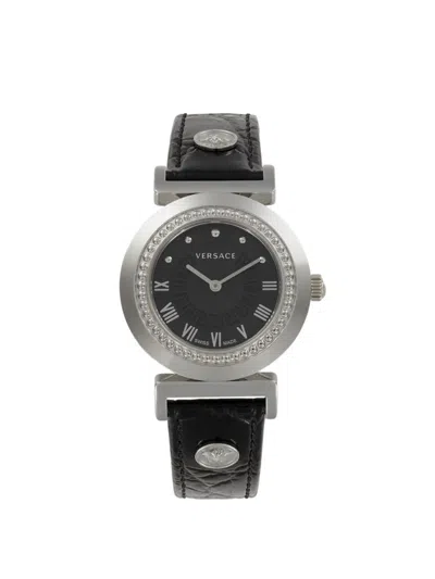 Versace Women's Vanity 35mm Stainless Steel & Leather Strap Watch In Black
