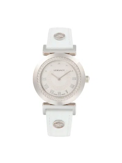 Versace Women's Vanity Stainless Steel & Leather Strap Watch In White