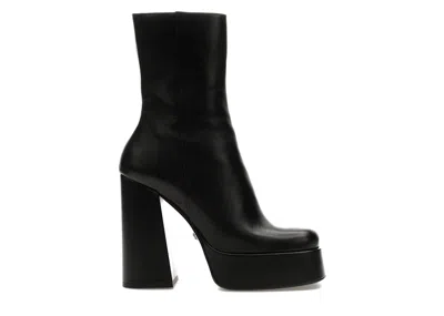 Pre-owned Versace Women's  Aevitas 155mm Platform Ankle Boots Leather Sneakers In Black/gold