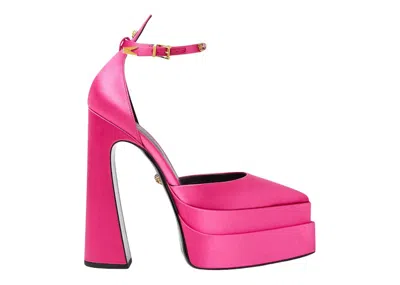 Pre-owned Versace Women's  Aevitas 160mm Pointy Platform Pumps Light Satin Sneakers In Pink/gold