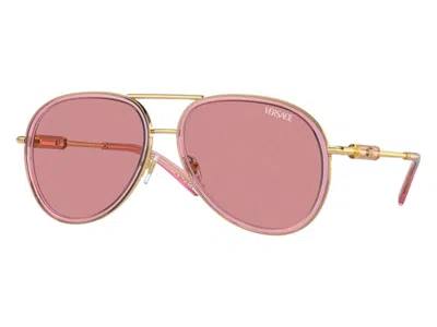 Pre-owned Versace Women's  Aviator Sunglasses Pink In Pink Transparent (ve2260 100284)