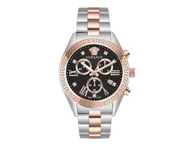 Pre-owned Versace Women's  Greca Chrono Bracelet Veox00722 Watch In Stainless Steel In Silver