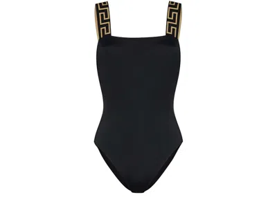 Pre-owned Versace Women's  Greca Key Onepiece Swimsuit In Black