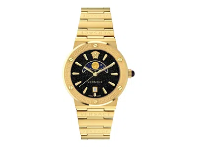 Pre-owned Versace Women's  Greca Logo Moonphase Ve7g00323 Watch In Stainless Steel In Silver