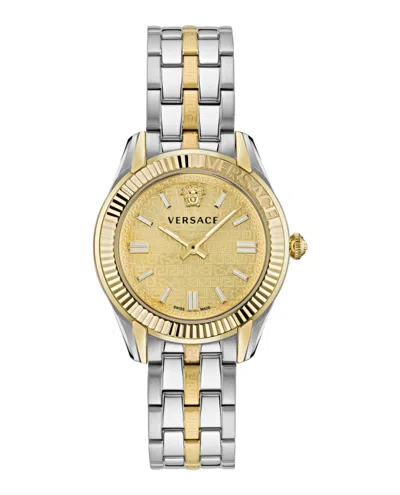 Pre-owned Versace Women's  Greca Time Ve6c00523 Watch In Stainless Steel
