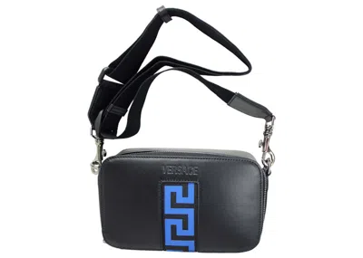 Pre-owned Versace Women's  La Greca Camera Bag In Black/blue