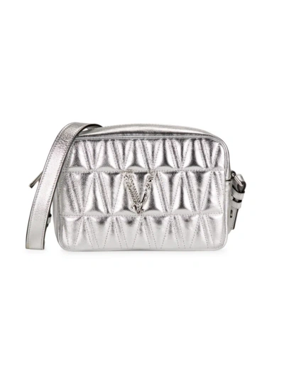 Versace Women's  Leather Camera Case In Silver Palladium