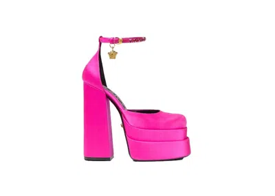Pre-owned Versace Women's  Medusa Aevitas 155mm Platform Pumps Deep Sneakers In Fuschia/gold