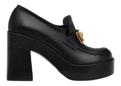 Pre-owned Versace Women's  Medusa Biggie 75mm Platform Loafers Leather Sneakers In Black/gold