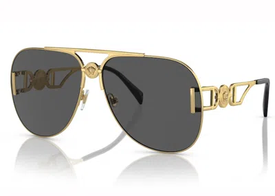 Pre-owned Versace Women's  Medusa Biggie Pilot Sunglasses In Dark Grey/gold (ve2255)