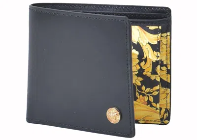 Pre-owned Versace Women's  Medusa Logo Barocco Print Bifold Wallet In Black/glod