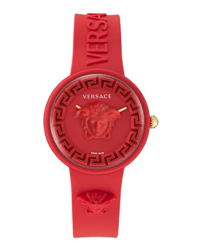 Pre-owned Versace Women's  Medusa Pop Silicone Ve6g00723 Watch In Stainless Steel In Silver