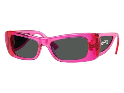 Pre-owned Versace Women's  Oval Sunglasses Gray In Transparent Fluo Fucsia (ve4481 543487)