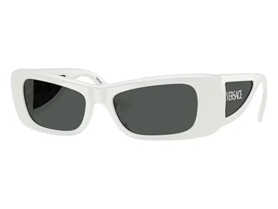 Pre-owned Versace Women's  Oval Sunglasses Gray In White (ve4481 314/87)