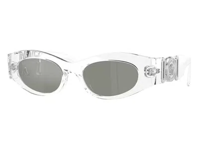 Pre-owned Versace Women's  Oval Sunglasses Green/mirror Silver In Crystal (ve4480u 148/30)