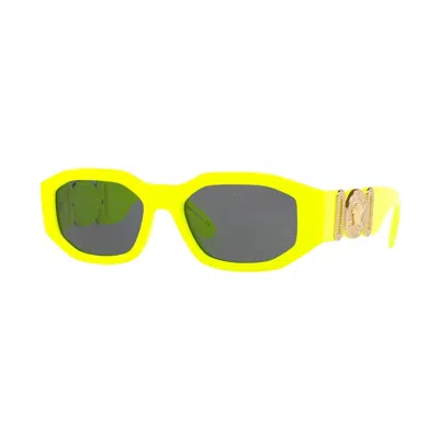 Pre-owned Versace Women's  Oval Sunglasses In Yellow Fluorescent (0ve4361 532187)