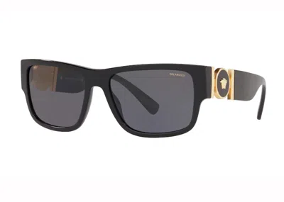 Pre-owned Versace Women's  Polarised Square Sunglasses In Black/gold (ve4369)