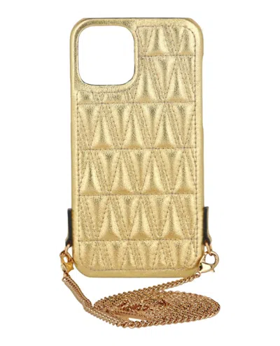 Pre-owned Versace Women's  Quilted Leather Chain Iphone 12 Case In Gold