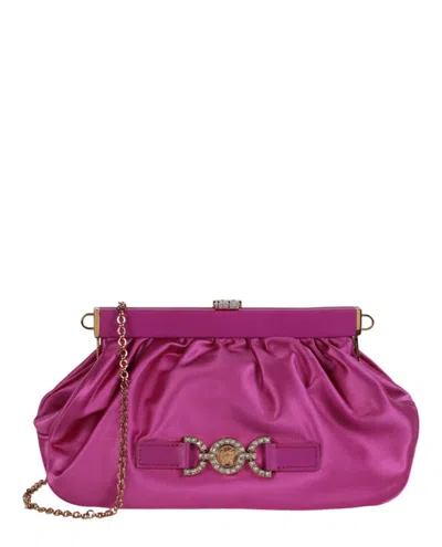 Pre-owned Versace Women's  Satin Crystal Medusa '95 Clutch In Bright Pink
