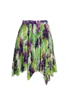 Versace Logo Orchid Print Pleated Miniskirt In Multicolor