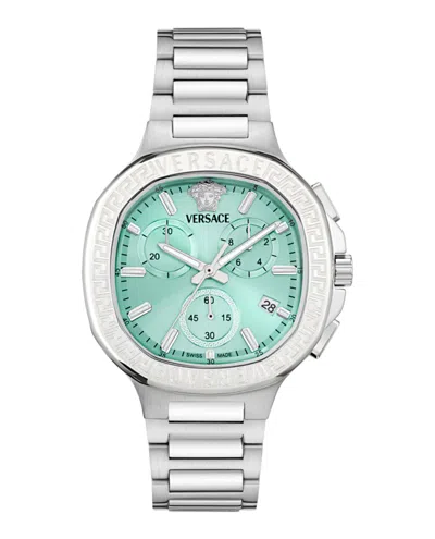 Pre-owned Versace Women's  Vchrono Square Bracelet Vevca0324 Watch In Stainless Steel In Silver