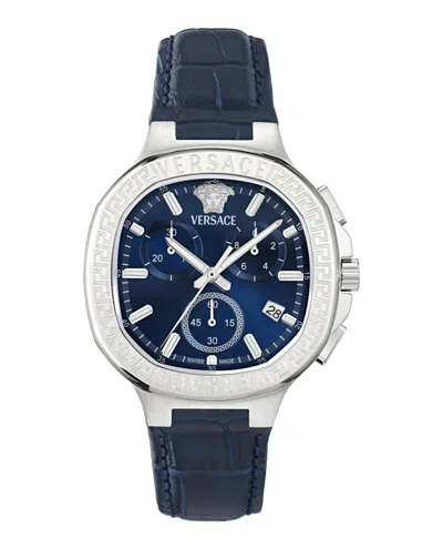 Pre-owned Versace Women's  Vchrono Square Leather Vevca0124 Watch In Stainless Steel In Silver