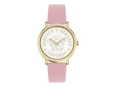 Pre-owned Versace Women's  Vdollar Leather Veqx00522 Watch In Stainless Steel In Silver