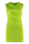 Versace Green Sleeveless Draped Mini Dress In Green