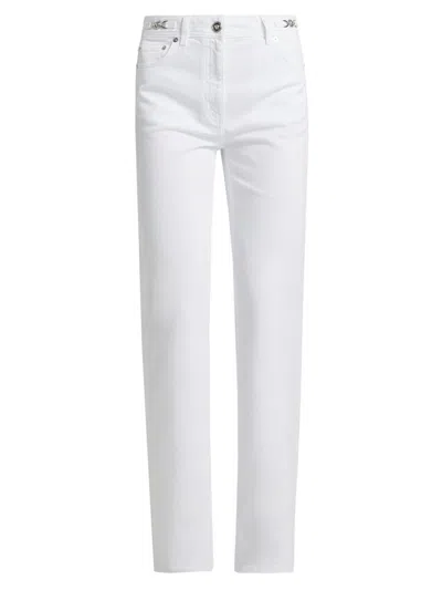 Versace White Garment-dyed Denim High-rise Jeans In Animal Print