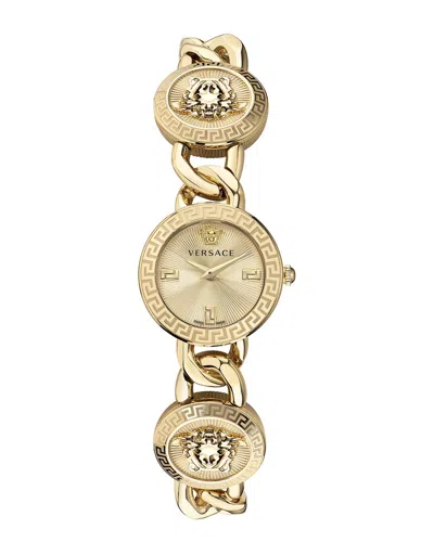 Versace Women's Stud Icon Gold Ion Plated Bracelet Watch 26mm In Yellow Gold