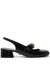 Versace Black Ballerina Shoes With Heel And Medusa Detail On The Front In Shiny Leather Woman In Black