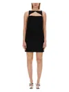 Versace Wool Blend Straight Mini Dress With Cut-out In Black