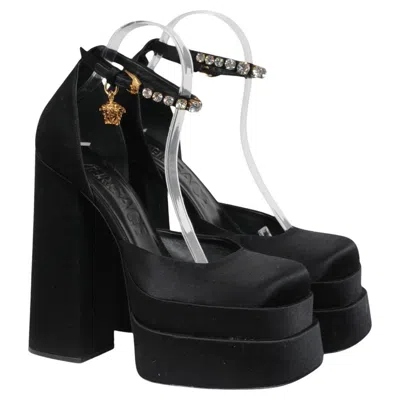 Pre-owned Versace Womens Aevitas Platform Sandals Size Us 9 Eu 39 Pink Satin Black