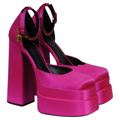 Pre-owned Versace Womens Aevitas Platform Sandals Size Us 9 Eu 39 Pink Satin Fusha