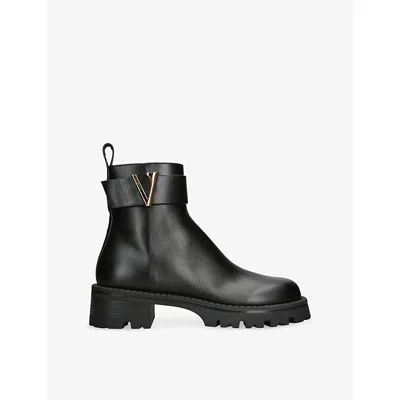 Versace Womens Black Logo-embellished Leather Heeled Ankle Boots Eur 38.5 / 5.5 Uk