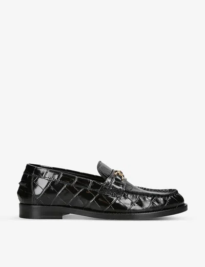 Versace Womens Black Medusa Croc-embossed Leather Loafers