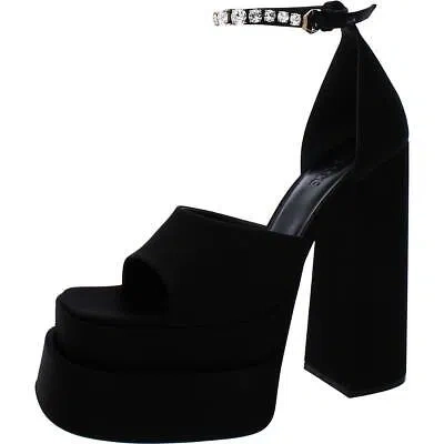 Pre-owned Versace Womens Black Satin Ankle Strap Heels Shoes 39.5 Medium (b,m) Bhfo 3455 In Black/ Gold