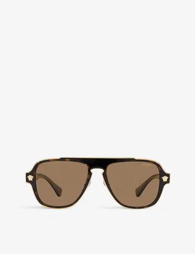 Versace Womens Brown Ve2199 Polarised Irregular-shape Metal Sunglasses