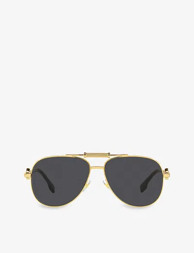 Versace Womens Gold Ve2236 Aviator-frame Metal Sunglasses
