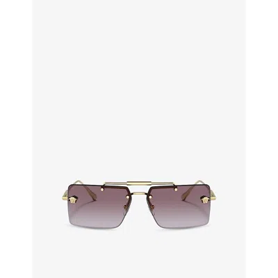 Versace Womens Gold Ve2245 Rectangular-frame Metal Sunglasses