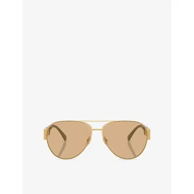Versace Womens Gold Ve2289 Pilot-frame Metal Sunglasses In Brown