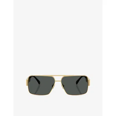 Versace Womens Gold Ve2290 Square-frame Metal Sunglasses In Pattern