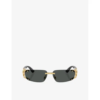 Versace Womens Gold Ve2291 Rectangle-frame Metal Sunglasses In Gray