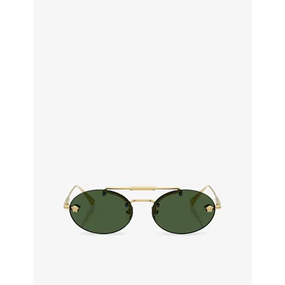 Versace Womens Gold Ve2295 Oval-frame Metal Sunglasses