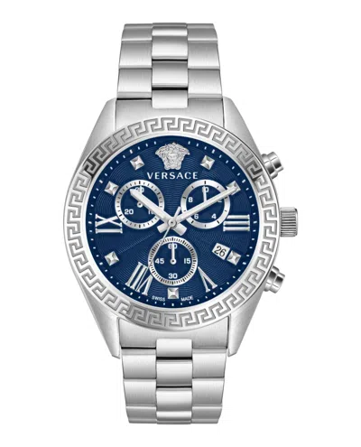 Pre-owned Versace Womens Greca Chrono 40mm Bracelet Fashion Watch In Blue